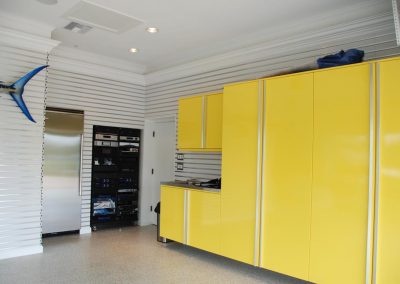 Double Racks by Fridge and Yellow Cabinets